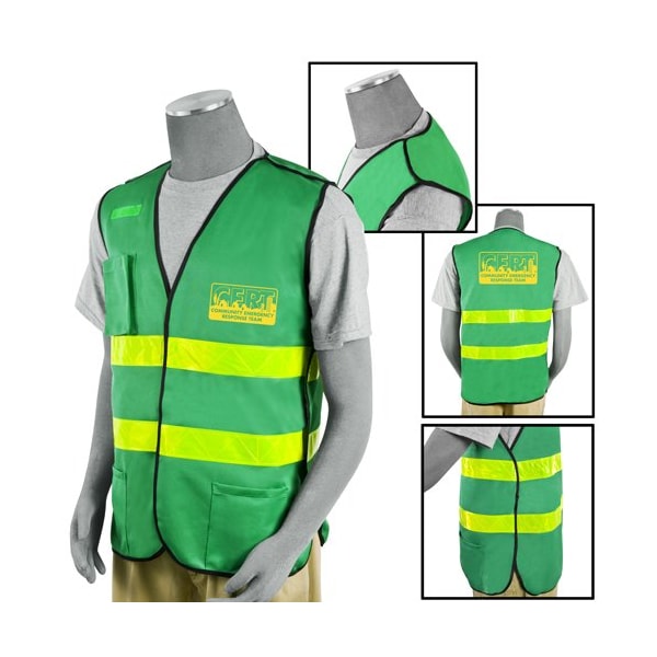 Propac Safety Vest, Green, Nat Cert, W/Yellow Stripes C9058-GREEN CERT - main